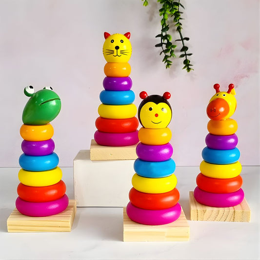 Torre Apilable Ranita Arcoíris de Madera