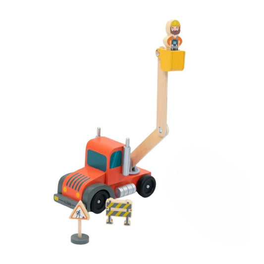 Camión Transportador con Vehículos de Construcción de Madera (10 Piezas)