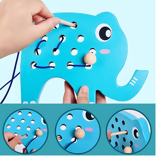 Set de Enhebrado Patito y Elefante de Madera