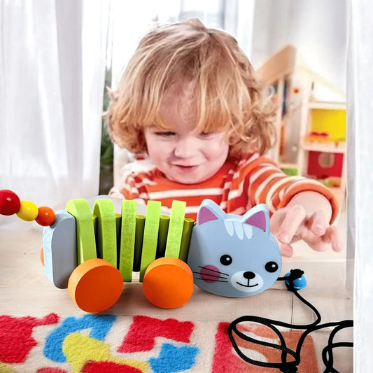 Gatito de Arrastre Articulado de Madera