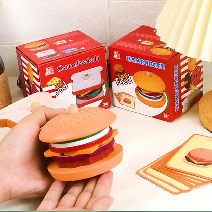 Hamburguesa Didáctica Apilable con Tarjetas de Recetas (Madera)