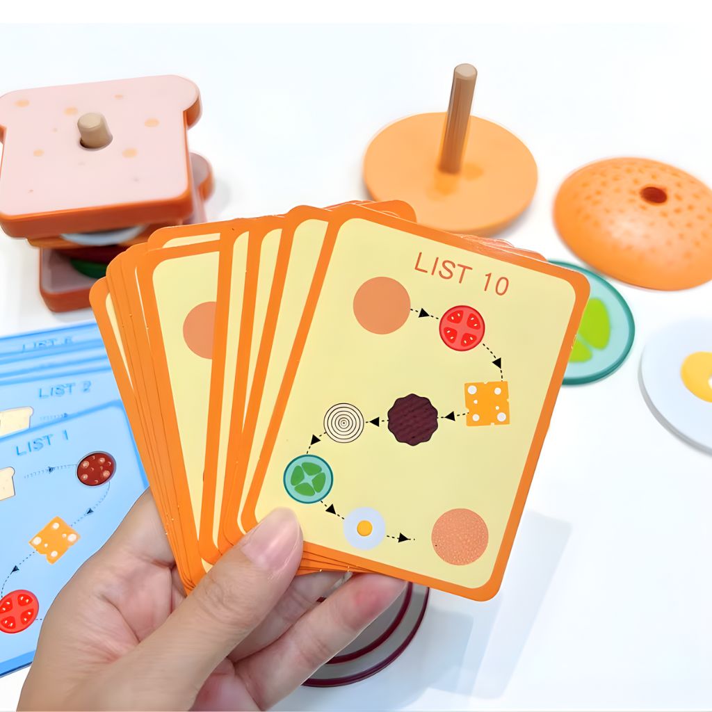 Hamburguesa Didáctica Apilable con Tarjetas de Recetas (Madera)