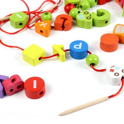 Juego Enhebrable de Letras, Números y Vehículos