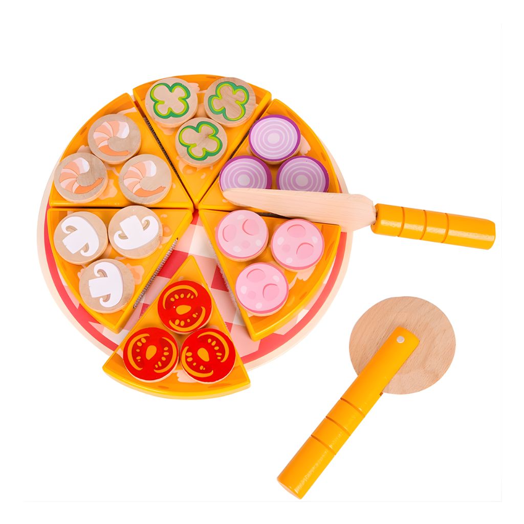 Juego de Pizza de Madera con Ingredientes y Accesorios con Velcro