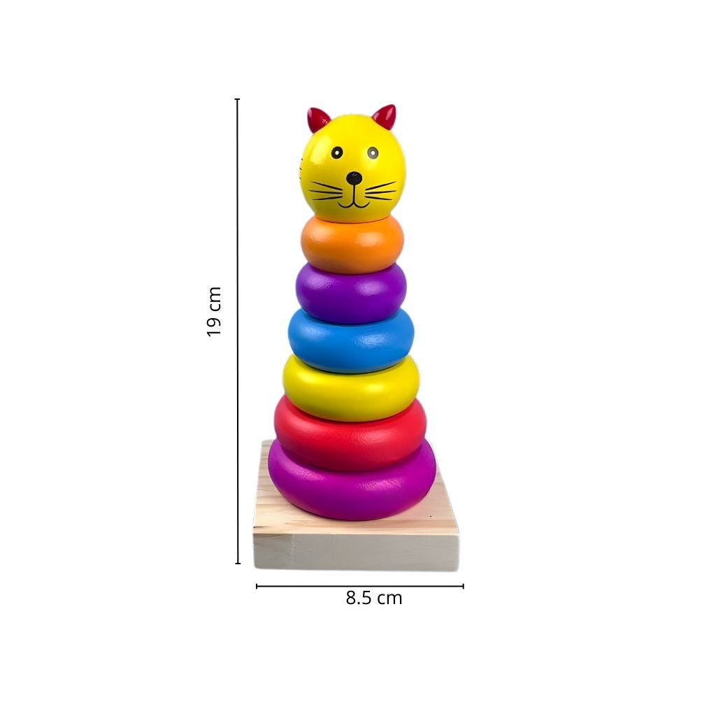 Torre Apilable Gatito Arcoíris de Madera