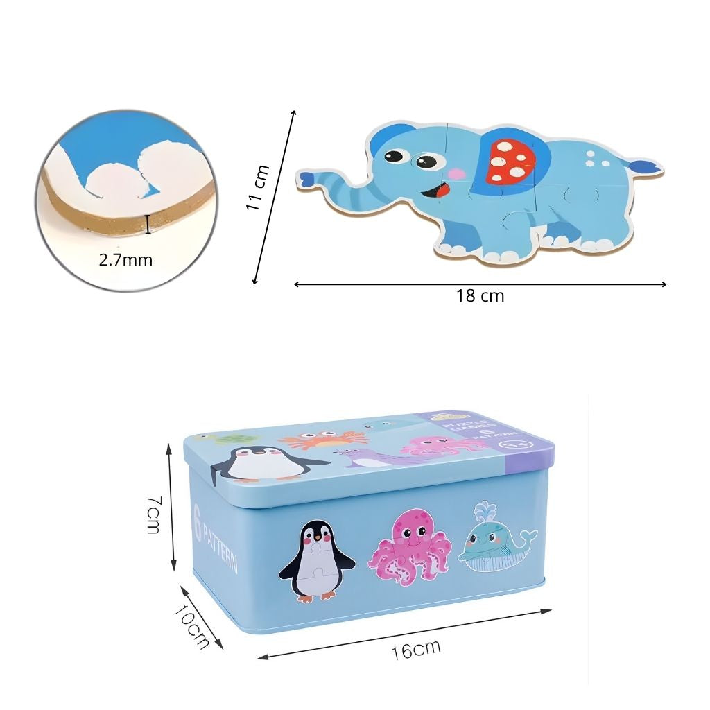 Rompecabezas Animales del Mar en Estuche Metálico