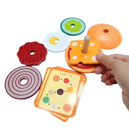 Hamburguesa Didáctica Apilable con Tarjetas de Recetas (Madera)
