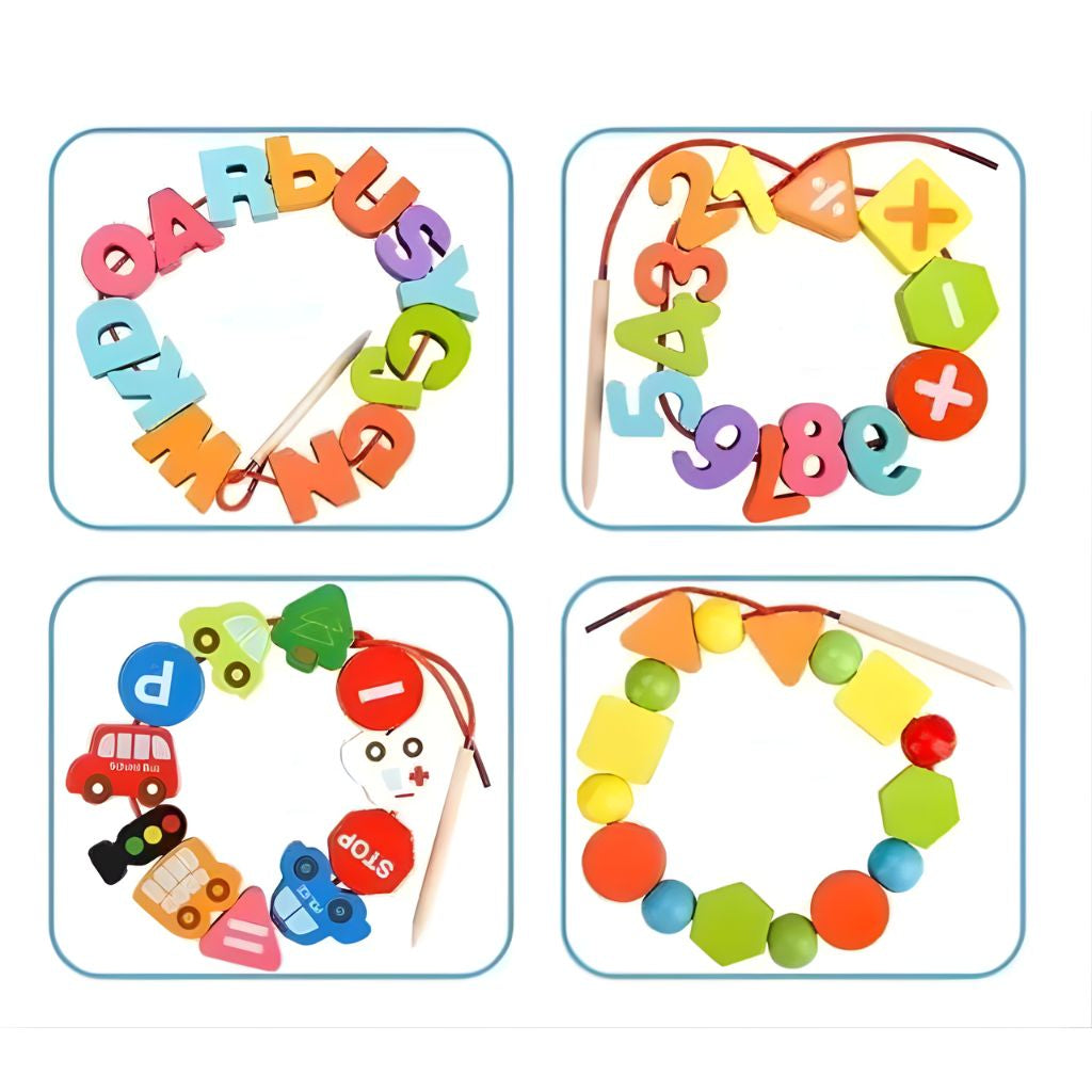 Juego Enhebrable de Letras, Números y Vehículos