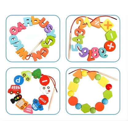 Juego Enhebrable de Letras, Números y Vehículos