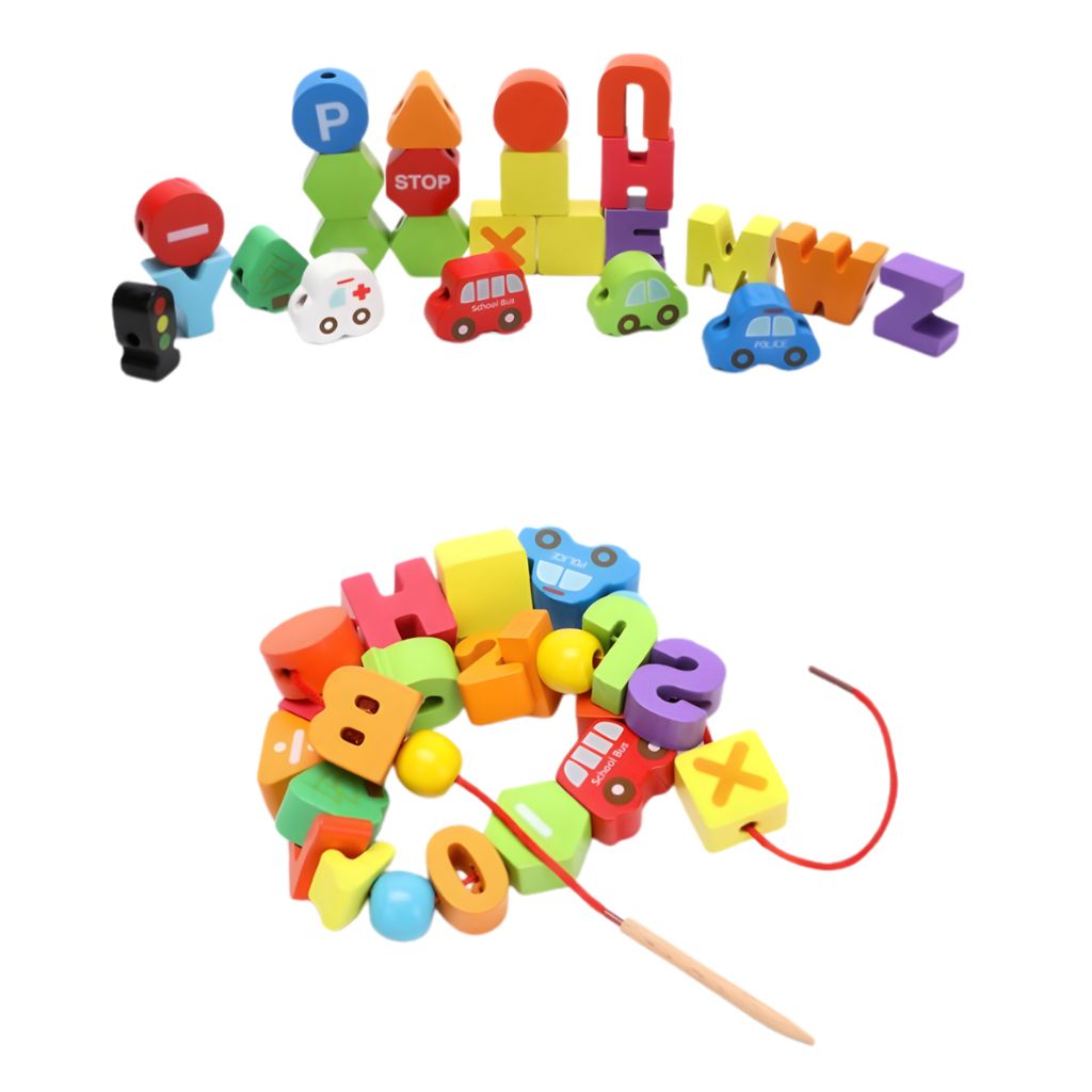 Juego Enhebrable de Letras, Números y Vehículos