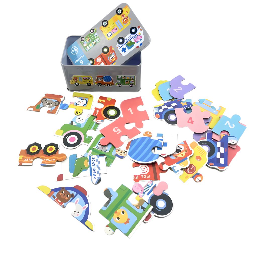 Rompecabezas Vehículos de la Ciudad en Estuche Metálico