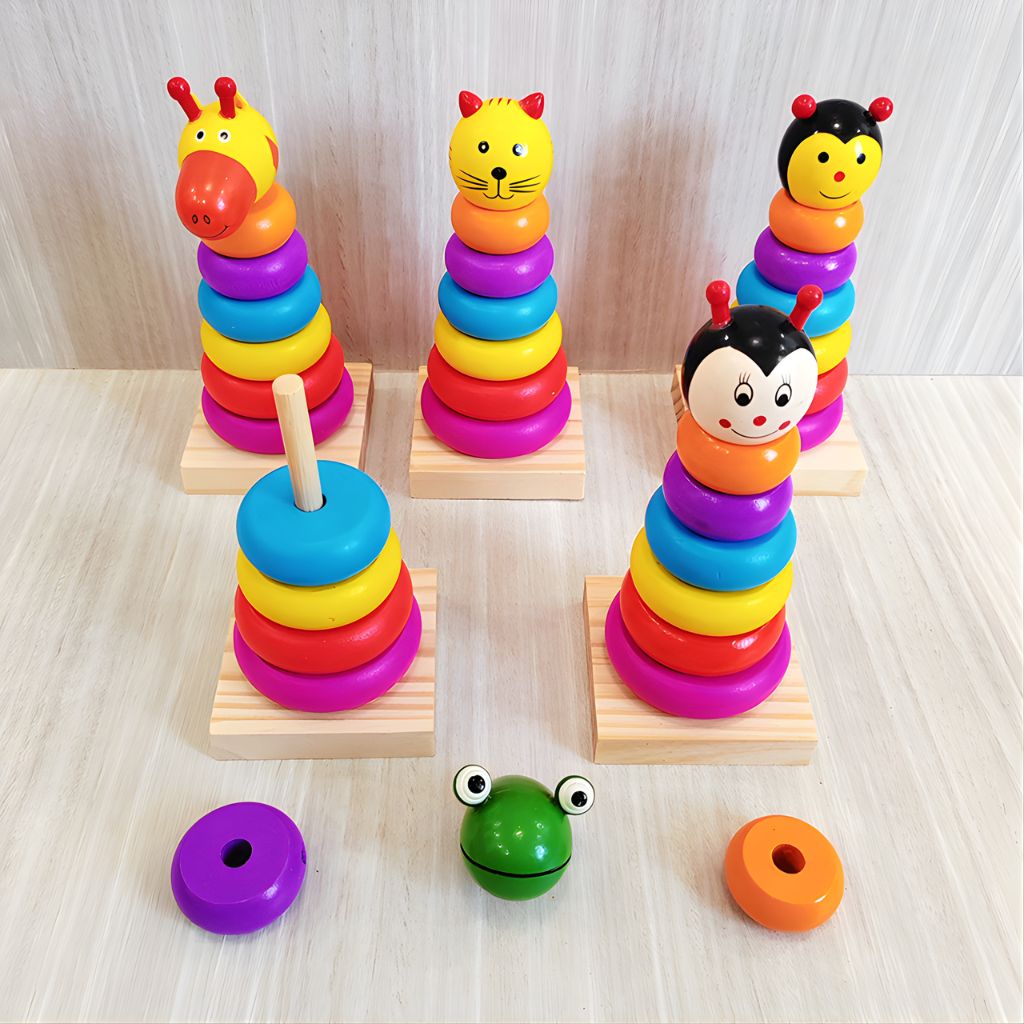 Torre Apilable Chinita Arcoíris de Madera