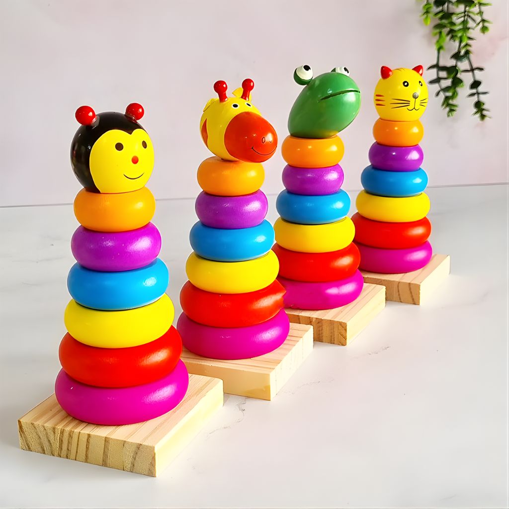 Torre Apilable Chinita Arcoíris de Madera