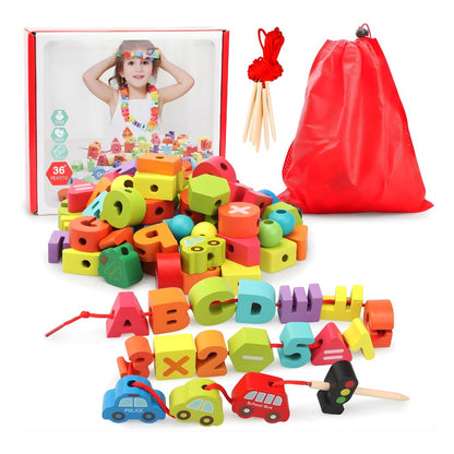 Juego Enhebrable de Letras, Números y Vehículos