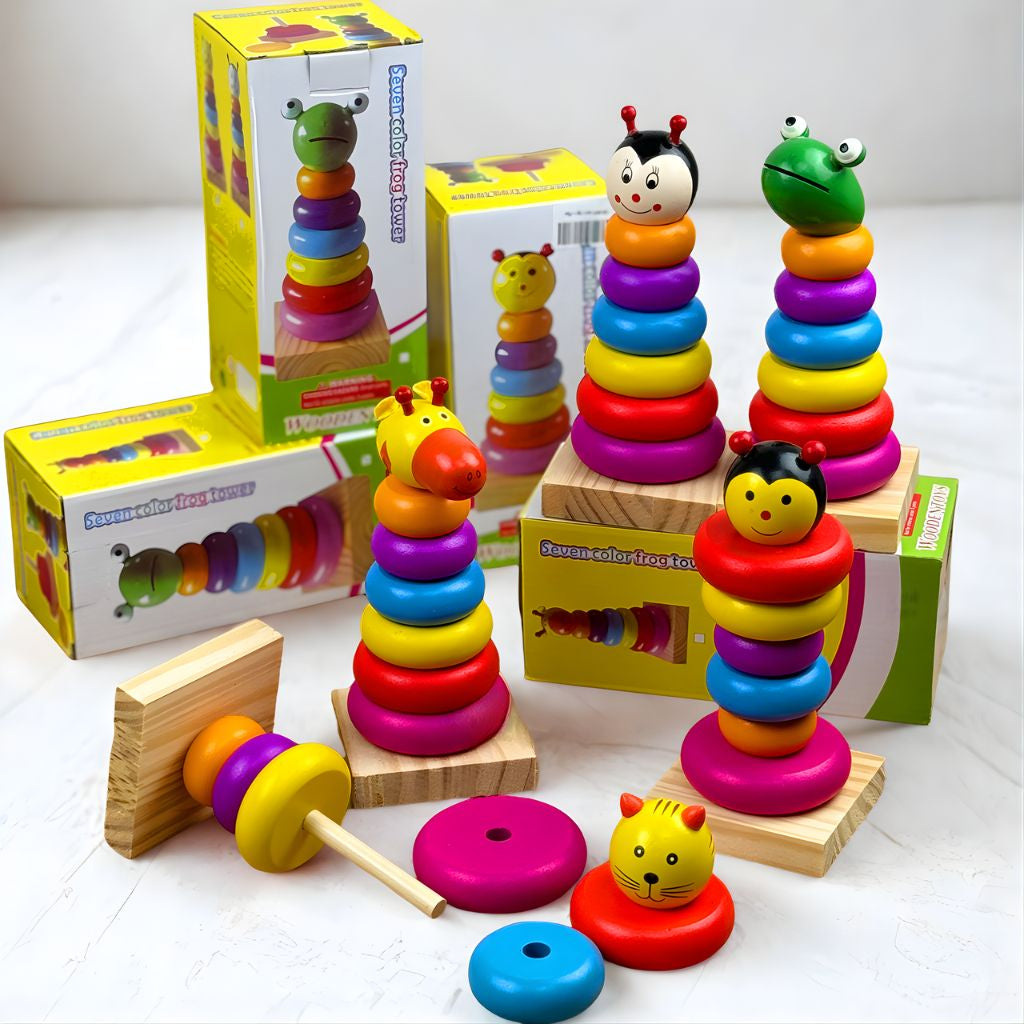 Torre Apilable Chinita Arcoíris de Madera
