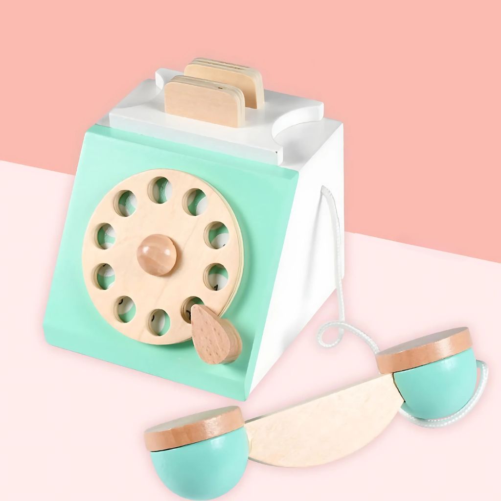 Teléfono Retro de Madera Menta