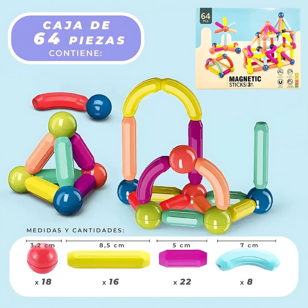 Set de Construcción Magnética 64 Piezas