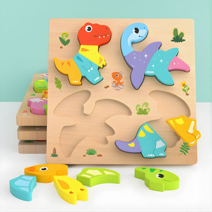 Set 4 Rompecabezas de Madera – Dinosaurios, Animales y Vehículos