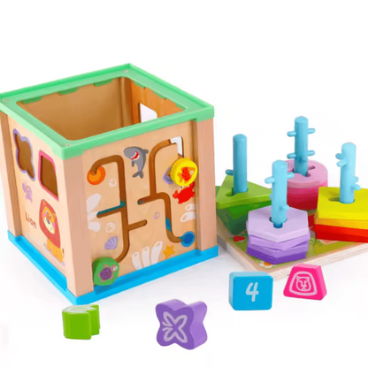 Cubo Didáctico Figuras Geométricas de Madera