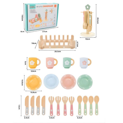 Set de Vajilla de Madera Completo con Escurridor y Porta-Utensilios