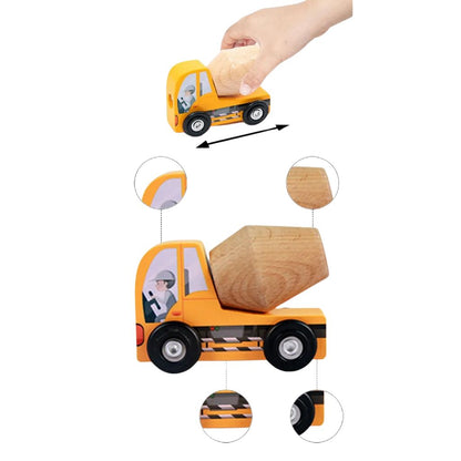 Camión Transportador con Vehículos de Construcción de Madera (10 Piezas)