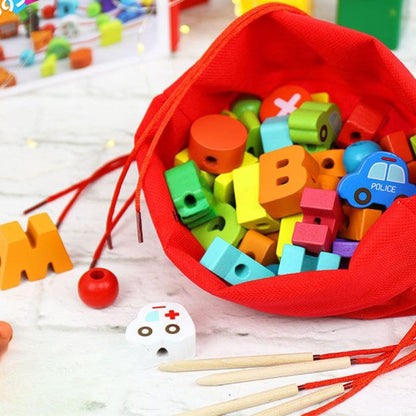 Juego Enhebrable de Letras, Números y Vehículos