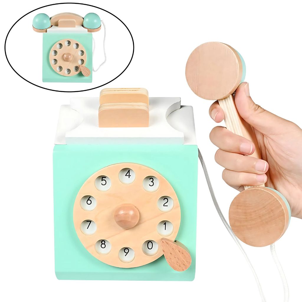 Teléfono Retro de Madera Menta