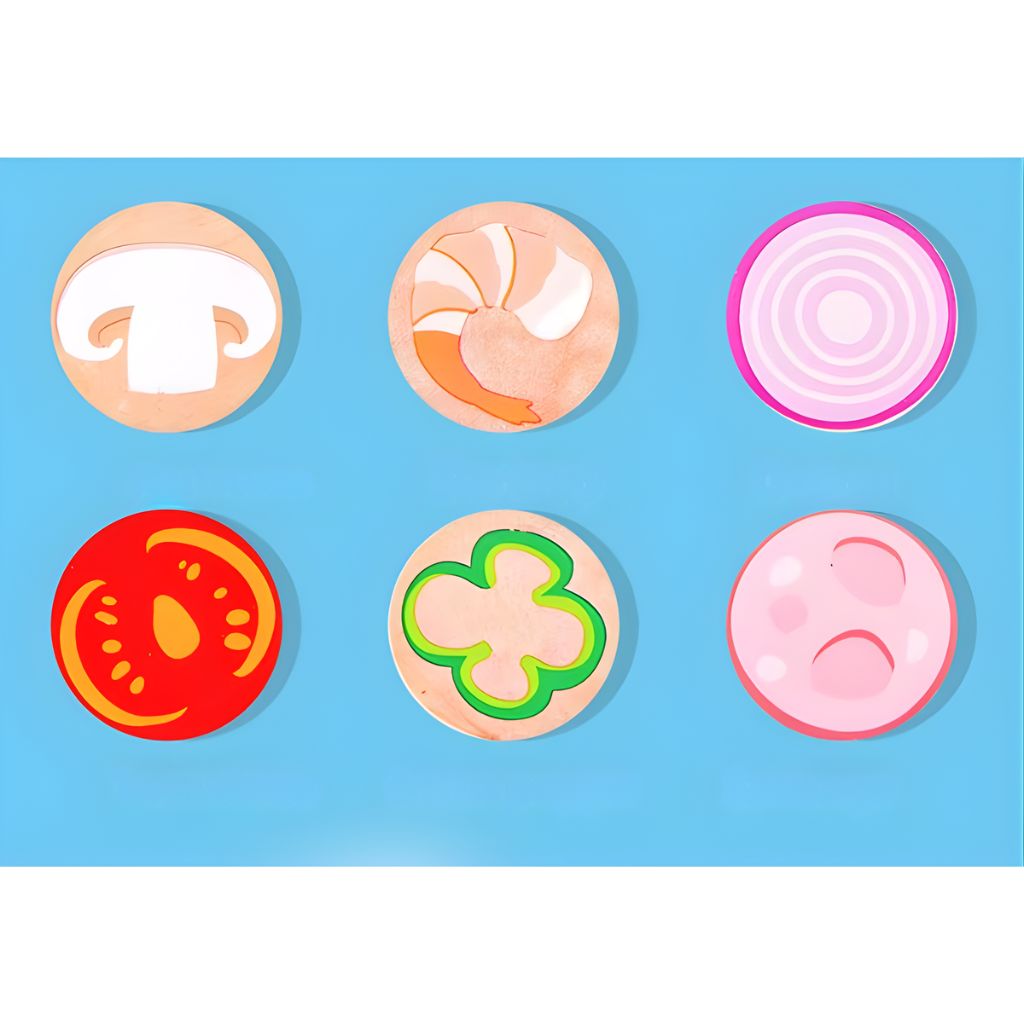 Juego de Pizza de Madera con Ingredientes y Accesorios con Velcro