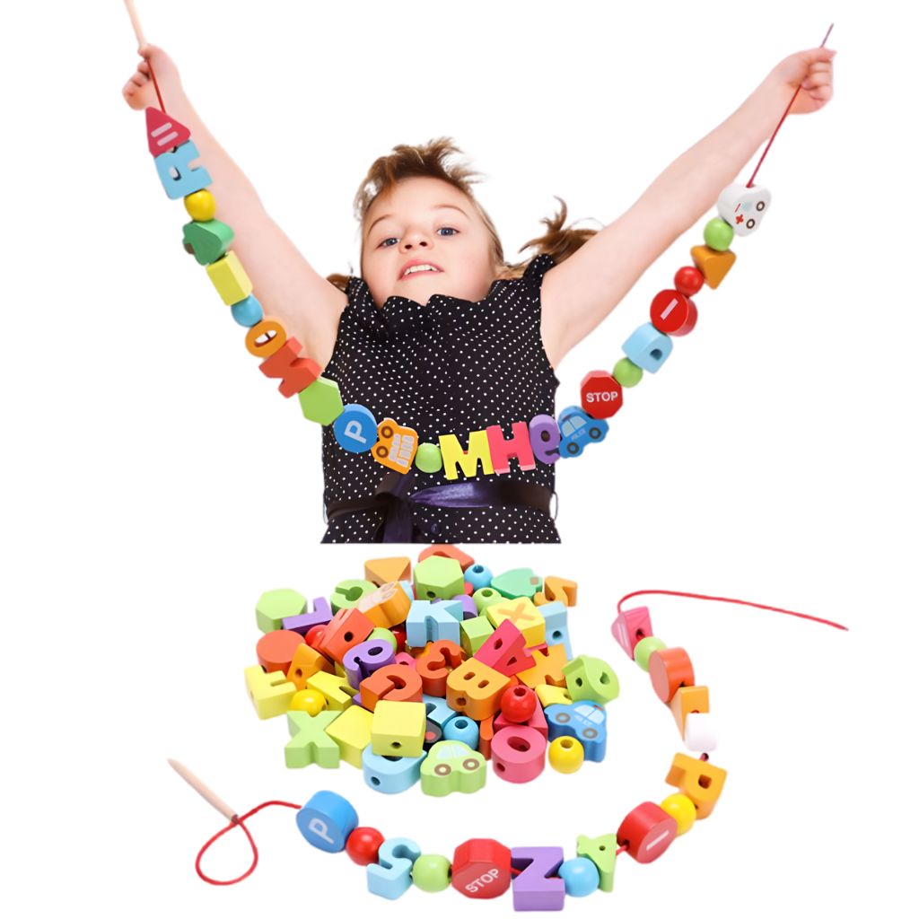 Juego Enhebrable de Letras, Números y Vehículos