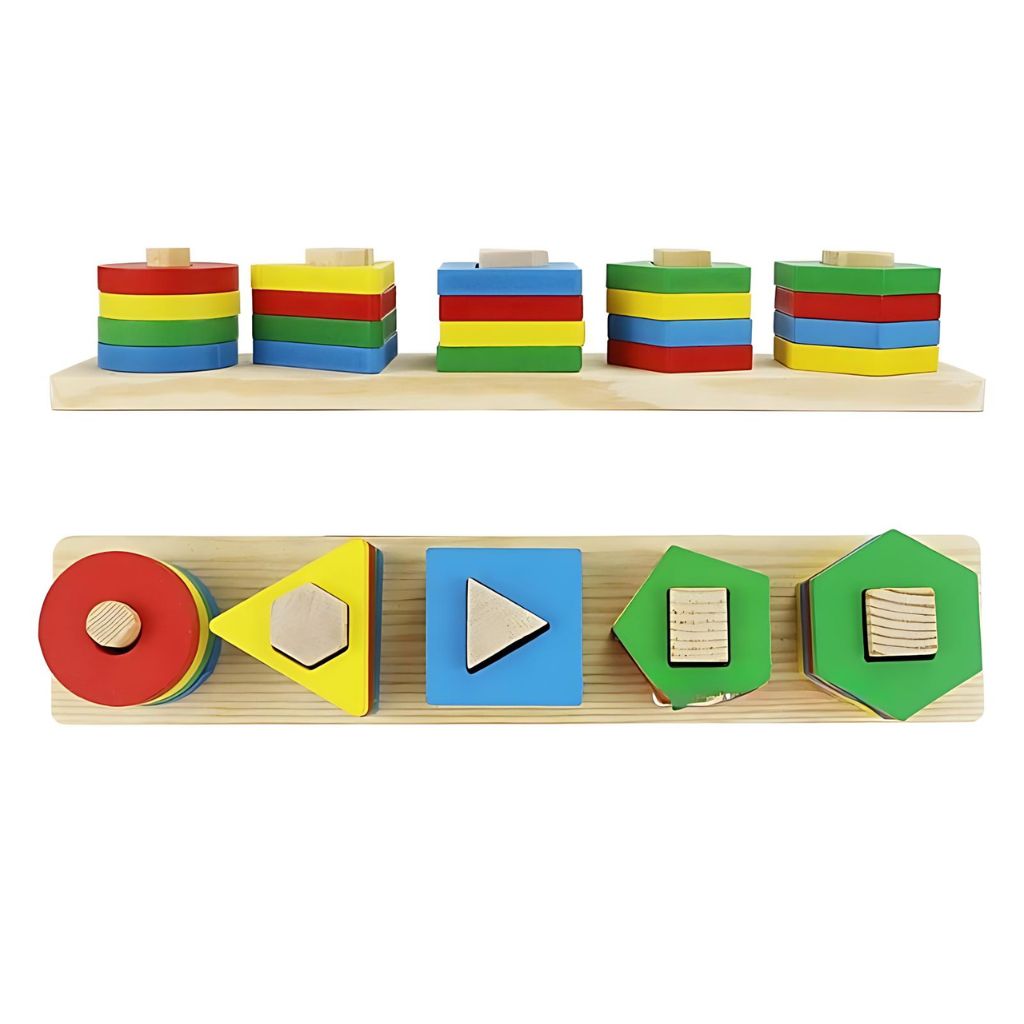 Encaje Didáctico de Figuras y Colores en Madera