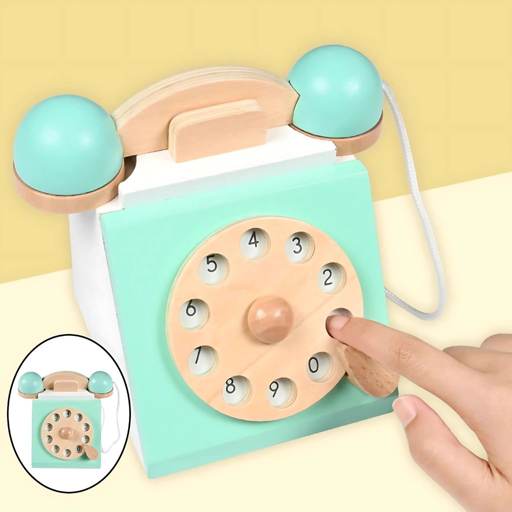 Teléfono Retro de Madera Menta