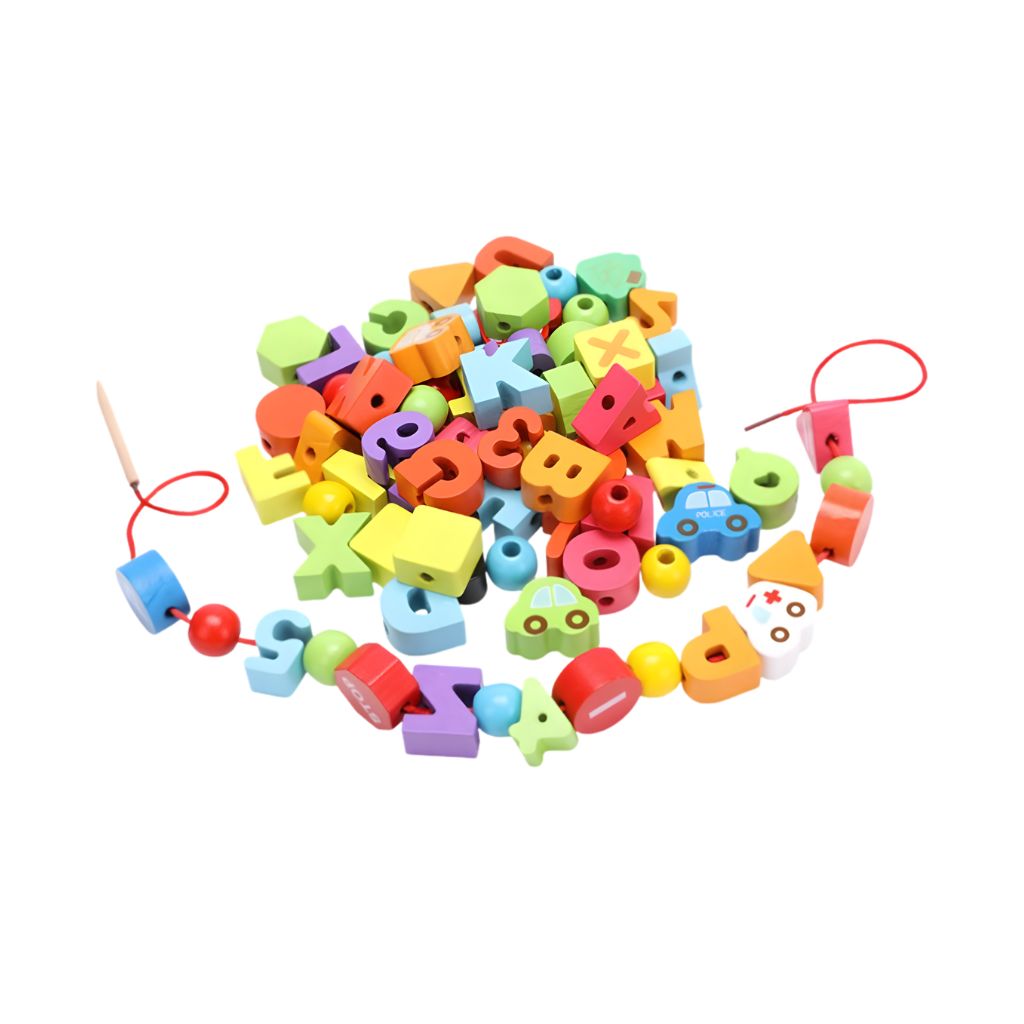 Juego Enhebrable de Letras, Números y Vehículos