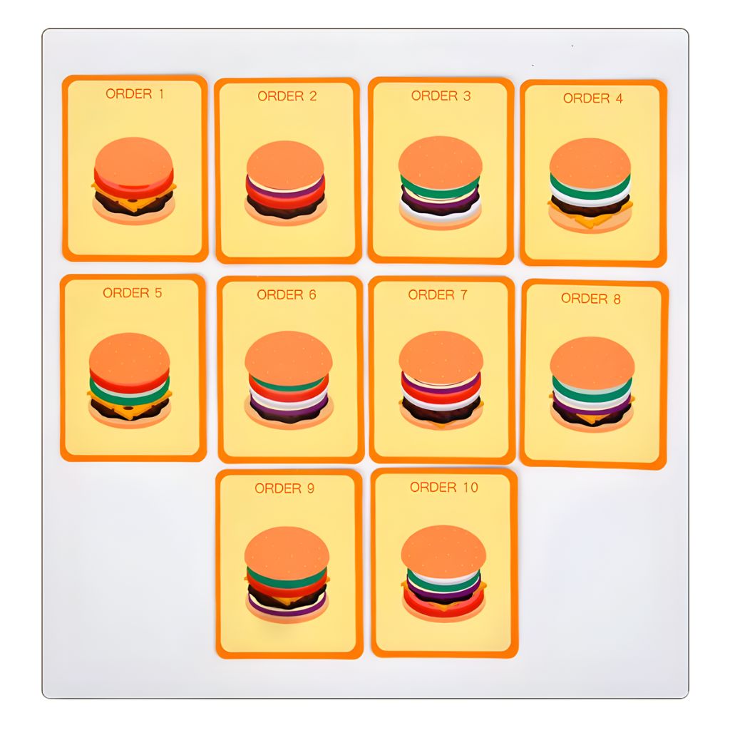 Hamburguesa Didáctica Apilable con Tarjetas de Recetas (Madera)