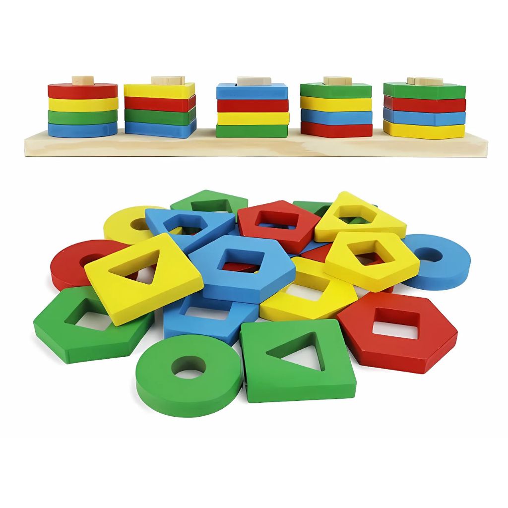 Encaje Didáctico de Figuras y Colores en Madera