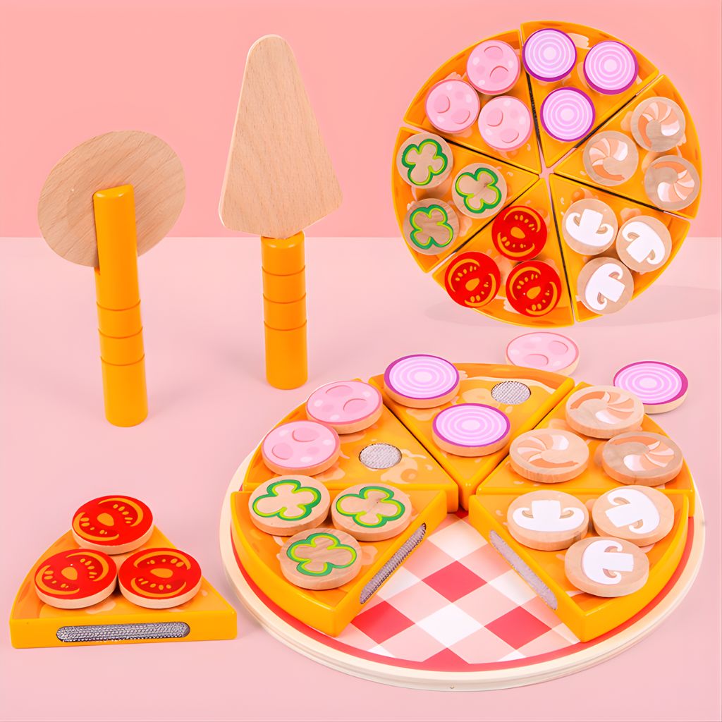Juego de Pizza de Madera con Ingredientes y Accesorios con Velcro