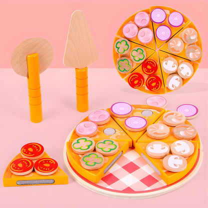 Juego de Pizza de Madera con Ingredientes y Accesorios con Velcro