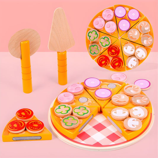 Juego de Pizza de Madera con Ingredientes y Accesorios con Velcro