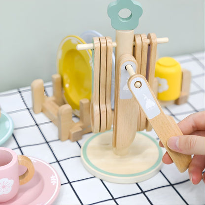 Set de Vajilla de Madera Completo con Escurridor y Porta-Utensilios