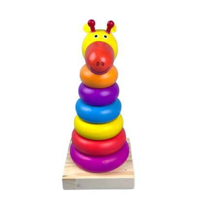 Torre Apilable Jirafa Arcoíris de Madera