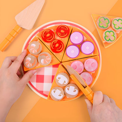 Juego de Pizza de Madera con Ingredientes y Accesorios con Velcro