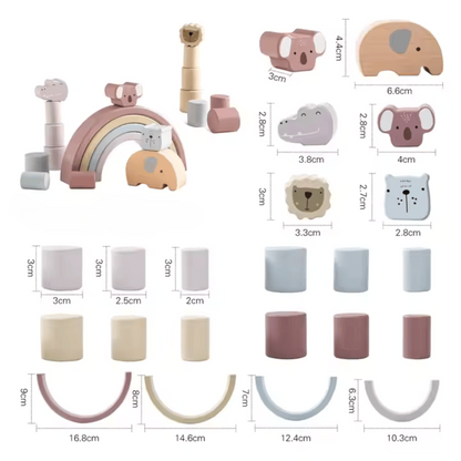 Set de Equilibrio Arcoíris y Animales de Madera